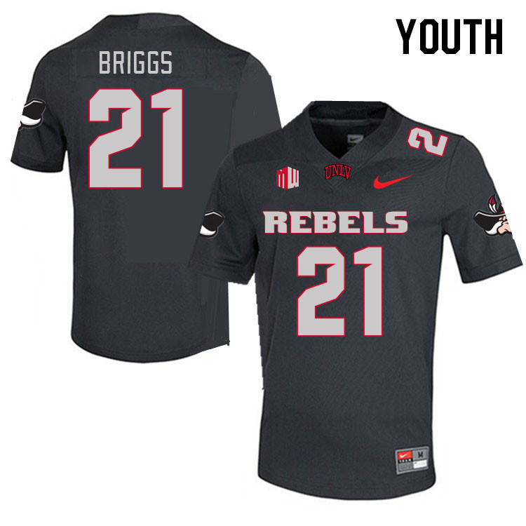 Youth #21 Spencer Briggs UNLV Rebels 2023 College Football Jerseys Stitched-Charcoal